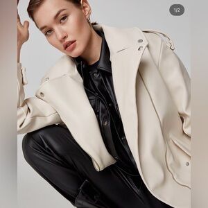 NWT Ligio Naked Nude White Beige Leather faux Jacket Coat silver hardware zara M